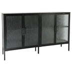 Bahut de cuisine 4 portes vitrées en verre trempé avec étagères et pieds réglables, anti-basculement, anti-poussière, en verre cannelé