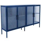 Bahut de cuisine 4 portes vitrées en verre trempé avec étagères et pieds réglables, anti-basculement, anti-poussière, en verre cannelé