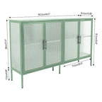 Bahut de cuisine 4 portes vitrées en verre trempé avec étagères et pieds réglables, anti-basculement, anti-poussière, en verre cannelé