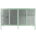 Bahut de cuisine 4 portes vitrées en verre trempé avec étagères et pieds réglables, anti-basculement, anti-poussière, en verre cannelé