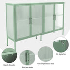 Bahut de cuisine 4 portes vitrées en verre trempé avec étagères et pieds réglables, anti-basculement, anti-poussière, en verre cannelé