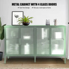Bahut de cuisine 4 portes vitrées en verre trempé avec étagères et pieds réglables, anti-basculement, anti-poussière, en verre cannelé