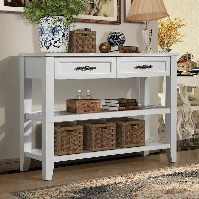 Table de canapé en bois 42 pouces avec 2 tiroirs de rangement et 2 étagères