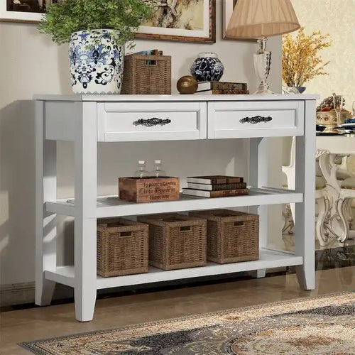 Table de canapé en bois 42 pouces avec 2 tiroirs de rangement et 2 étagères