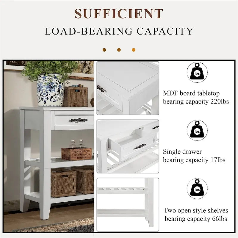 Table de canapé en bois 42 pouces avec 2 tiroirs de rangement et 2 étagères