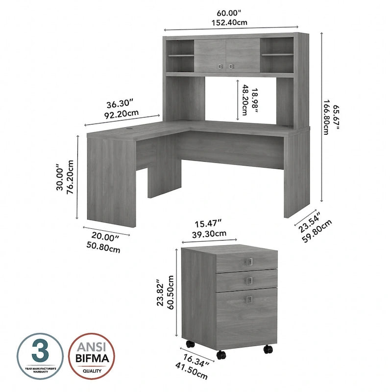 Bureau d'angle Echo avec huche et tiroirs