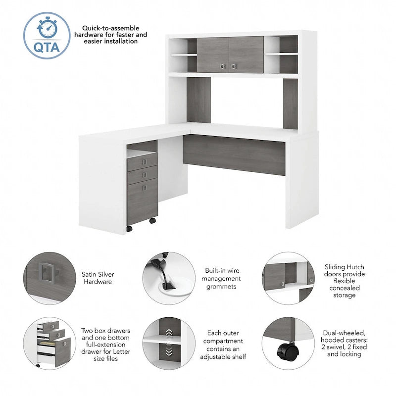 Bureau d'angle Echo avec huche et tiroirs