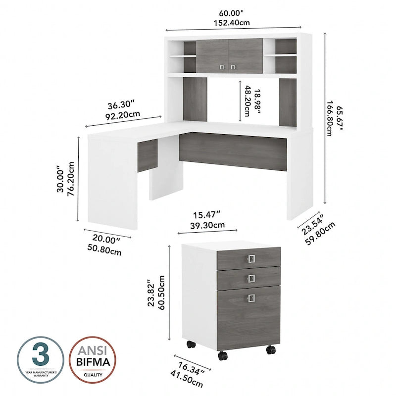 Bureau d'angle Echo avec huche et tiroirs