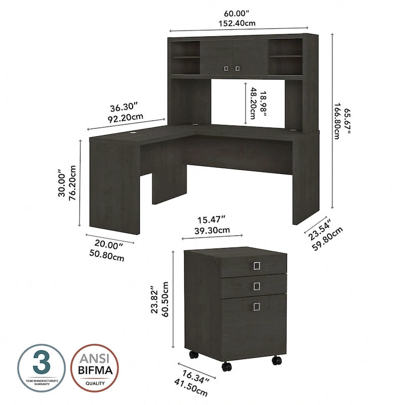 Bureau d'angle Echo avec huche et tiroirs