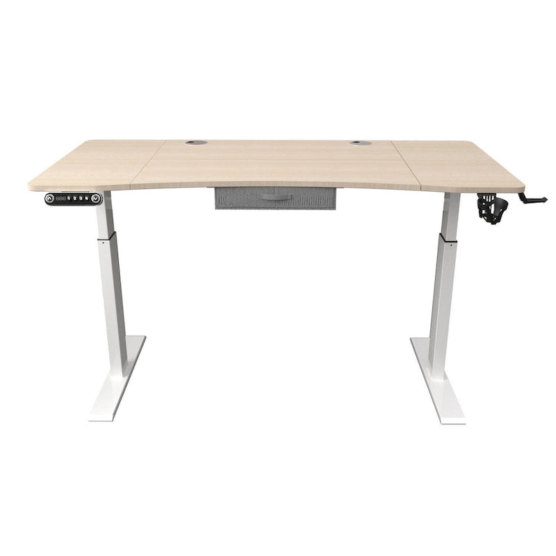 Bureau debout électrique réglable en hauteur, Chêne et Blanc, 160 cm de large avec tiroir