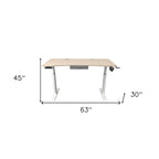 Bureau debout électrique réglable en hauteur, Chêne et Blanc, 160 cm de large avec tiroir