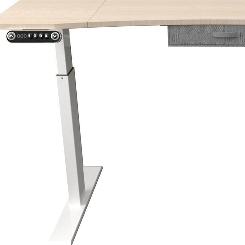 Bureau debout électrique réglable en hauteur, Chêne et Blanc, 160 cm de large avec tiroir