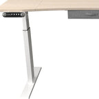 Bureau debout électrique réglable en hauteur, Chêne et Blanc, 160 cm de large avec tiroir