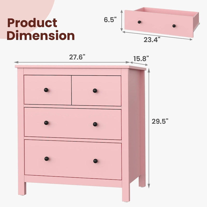 Commode rose à 3 tiroirs pour chambre à coucher, salon, chambre d'enfant, entrée et couloir