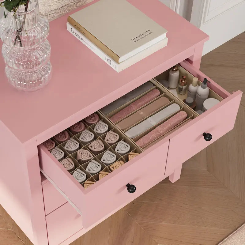 Commode rose à 3 tiroirs pour chambre à coucher, salon, chambre d'enfant, entrée et couloir