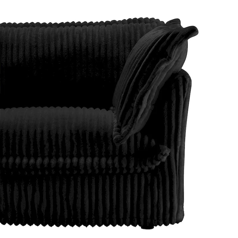 Canapé d'angle en velours côtelé 3 places en L avec pouf convertible, housse amovible et coussins moelleux