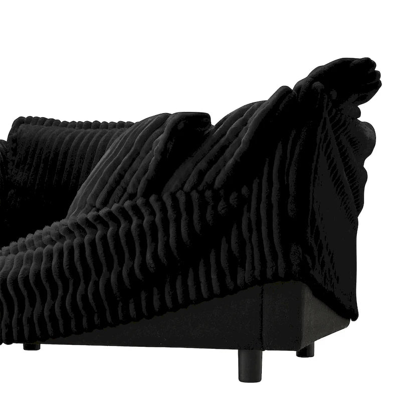 Canapé d'angle en velours côtelé 3 places en L avec pouf convertible, housse amovible et coussins moelleux