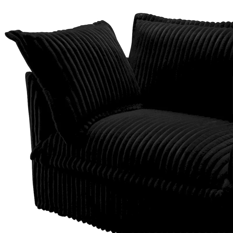 Canapé d'angle en velours côtelé 3 places en L avec pouf convertible, housse amovible et coussins moelleux