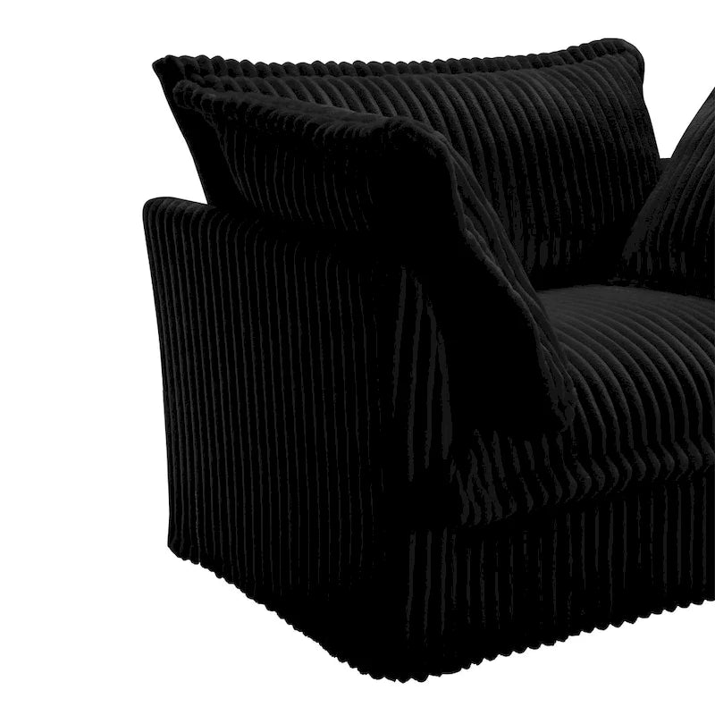 Canapé d'angle en velours côtelé 3 places en L avec pouf convertible, housse amovible et coussins moelleux