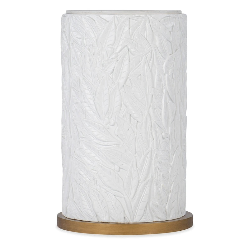 Table d'appoint ronde avec plateau en quartz, motif feuille et base dorée, 40 cm