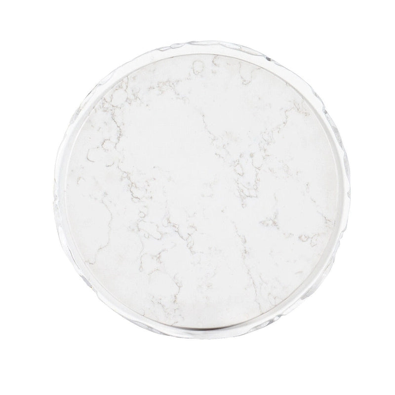 Table d'appoint ronde avec plateau en quartz, motif feuille et base dorée, 40 cm