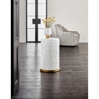 Table d'appoint ronde avec plateau en quartz, motif feuille et base dorée, 40 cm