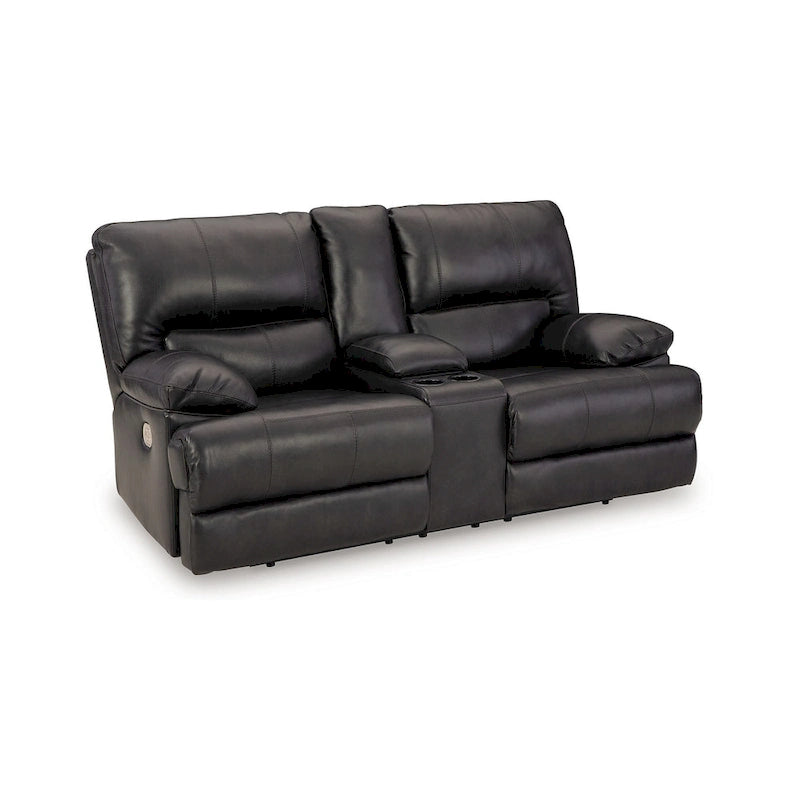 Causeuse inclinable électrique de 82 po, cuir véritable noir avec porte-gobelets
