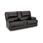 Causeuse inclinable électrique de 82 po, cuir véritable noir avec porte-gobelets