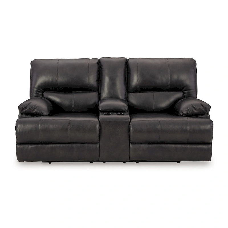 Causeuse inclinable électrique de 82 po, cuir véritable noir avec porte-gobelets