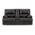 Causeuse inclinable électrique de 82 po, cuir véritable noir avec porte-gobelets