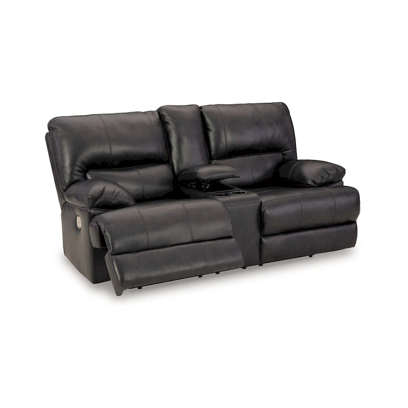 Causeuse inclinable électrique de 82 po, cuir véritable noir avec porte-gobelets
