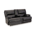 Causeuse inclinable électrique de 82 po, cuir véritable noir avec porte-gobelets