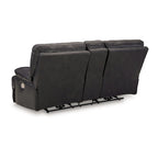 Causeuse inclinable électrique de 82 po, cuir véritable noir avec porte-gobelets