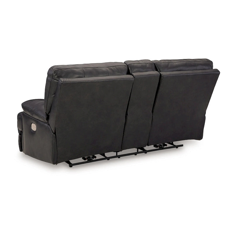 Causeuse inclinable électrique de 82 po, cuir véritable noir avec porte-gobelets