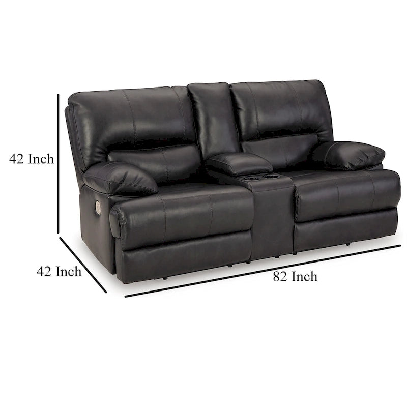 Causeuse inclinable électrique de 82 po, cuir véritable noir avec porte-gobelets