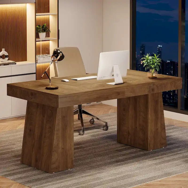 Bureau de direction moderne 55 pouces, bureau d'ordinateur en bois, poste de travail professionnel