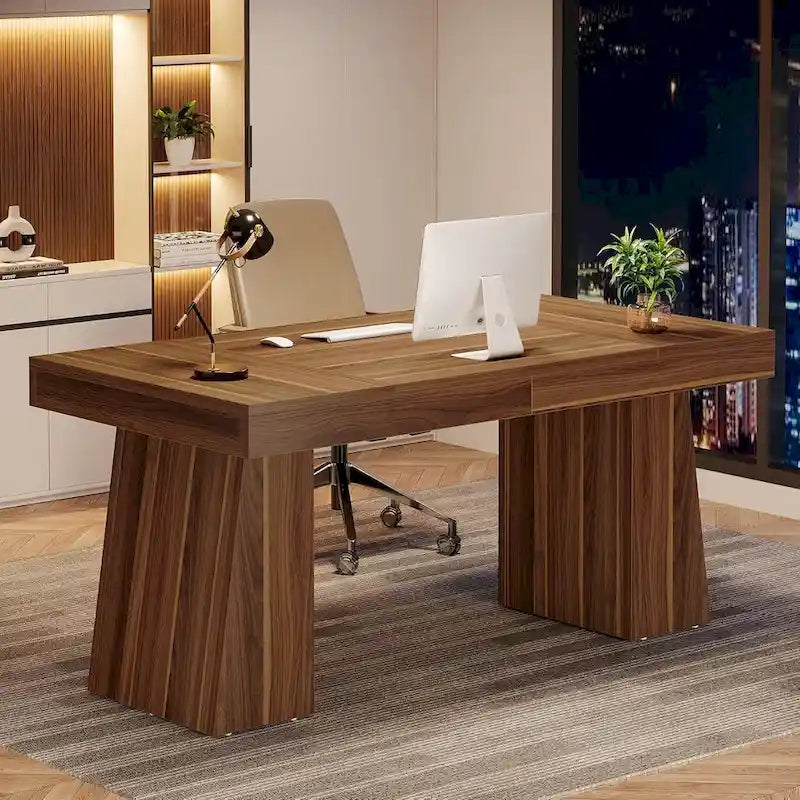 Bureau de direction moderne 55 pouces, bureau d'ordinateur en bois, poste de travail professionnel
