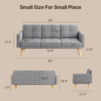 Canapé 67 avec accoudoirs moelleux, petit canapé avec 3 coussins confortables, canapé 3 places pour salon