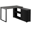 Bureau d'ordinateur en L en bois gris avec tiroirs et piètement en métal