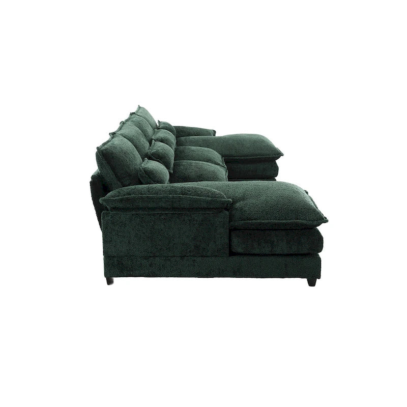 Canapé d'angle moderne en forme de U en chenille 4 places avec double coussin, 2 chaises longues et mousse haute densité 110,63