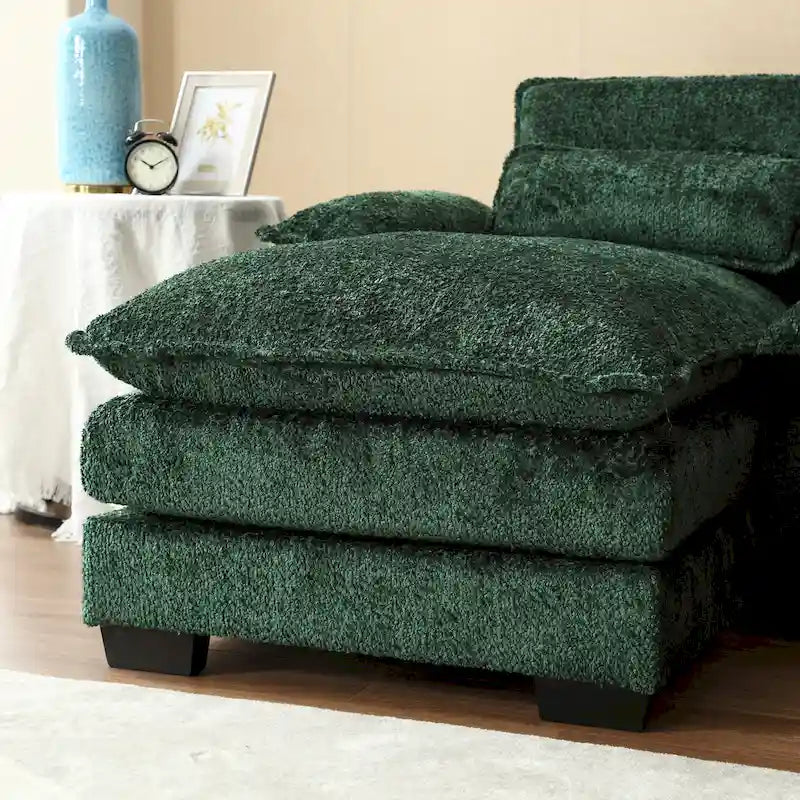 Canapé d'angle moderne en forme de U en chenille 4 places avec double coussin, 2 chaises longues et mousse haute densité 110,63