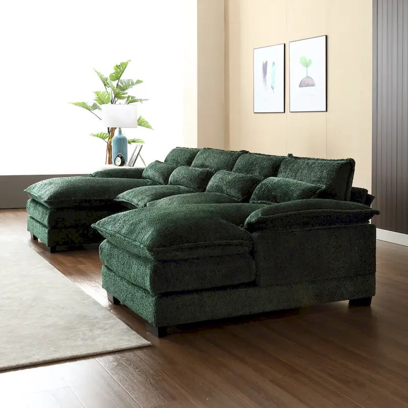 Canapé d'angle moderne en forme de U en chenille 4 places avec double coussin, 2 chaises longues et mousse haute densité 110,63