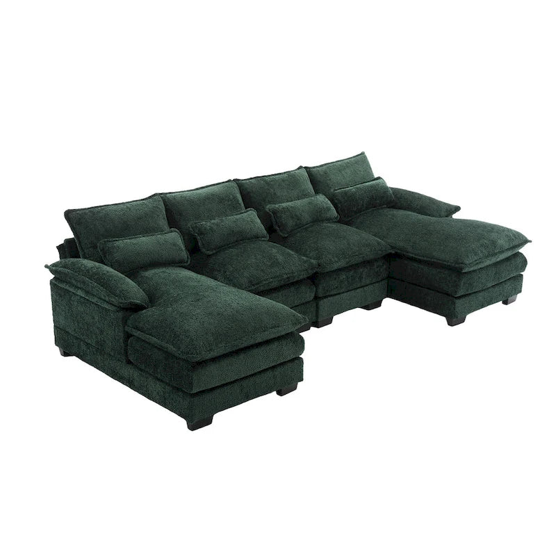 Canapé d'angle moderne en forme de U en chenille 4 places avec double coussin, 2 chaises longues et mousse haute densité 110,63