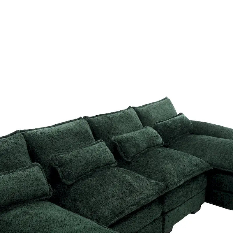 Canapé d'angle moderne en forme de U en chenille 4 places avec double coussin, 2 chaises longues et mousse haute densité 110,63
