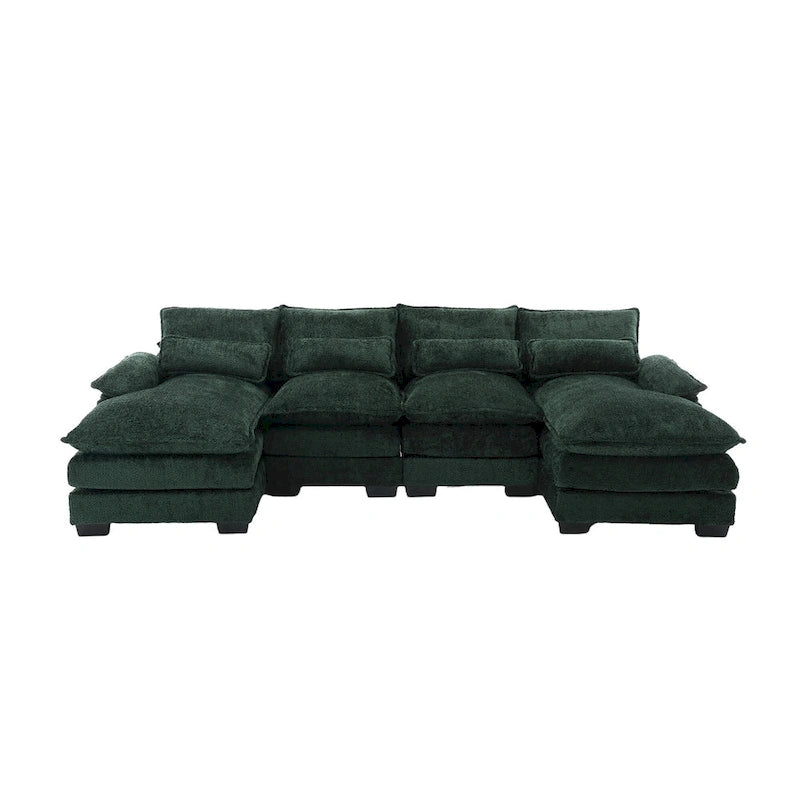 Canapé d'angle moderne en forme de U en chenille 4 places avec double coussin, 2 chaises longues et mousse haute densité 110,63