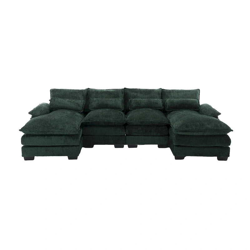 Canapé d'angle moderne en forme de U en chenille 4 places avec double coussin, 2 chaises longues et mousse haute densité 110,63