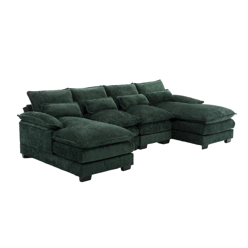 Canapé d'angle moderne en forme de U en chenille 4 places avec double coussin, 2 chaises longues et mousse haute densité 110,63