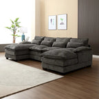Canapé d'angle moderne en forme de U en chenille 4 places avec double coussin, 2 chaises longues et mousse haute densité 110,63
