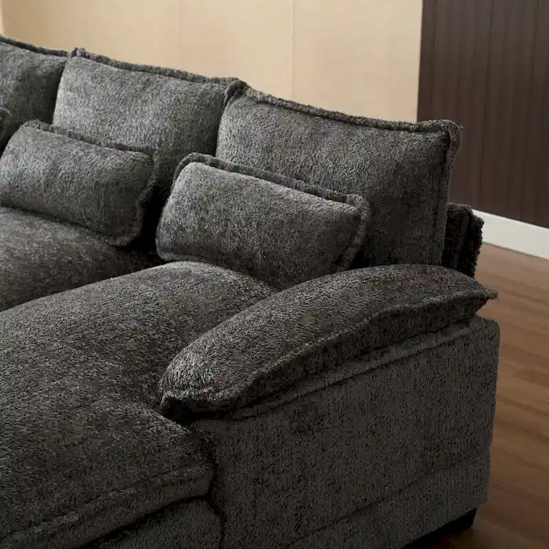 Canapé d'angle moderne en forme de U en chenille 4 places avec double coussin, 2 chaises longues et mousse haute densité 110,63
