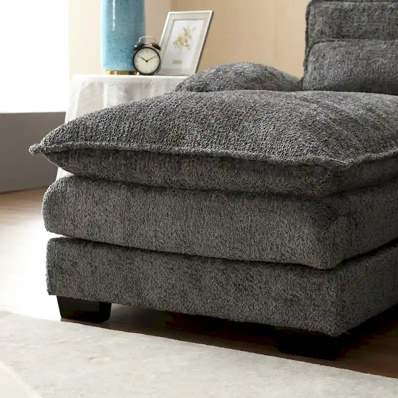 Canapé d'angle moderne en forme de U en chenille 4 places avec double coussin, 2 chaises longues et mousse haute densité 110,63